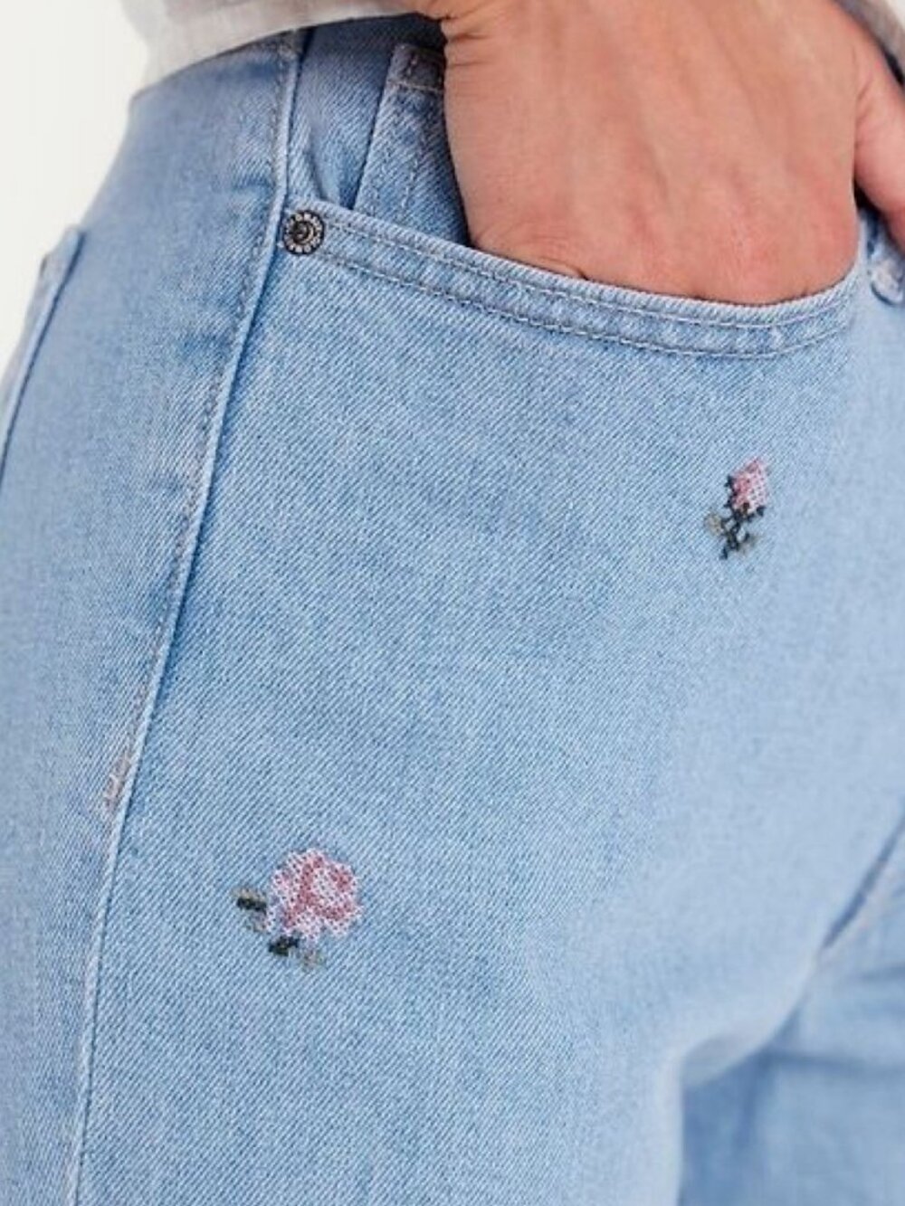 Old Navy OG Loose Jeans Women's 4 High Rise Light Wash Floral Embroidered Casual